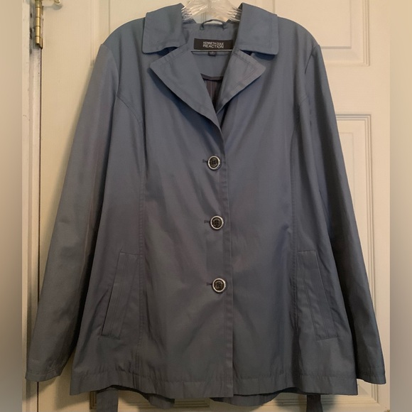 Kenneth Cole Reaction Belted Raincoat Iridescent Blue XL - Picture 2 of 9